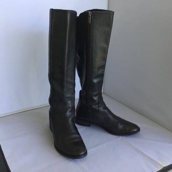 Michael Kors Dora Black Leather Retro Vintage 90s Stud Moto Knee Boots Size 9M - Picture 3 of 11